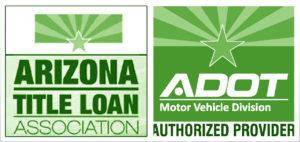 Logotipo de la Asociación de Préstamos de Títulos de Arizona y logotipo de proveedor autorizado de la División de Vehículos de Motor de ADOT
