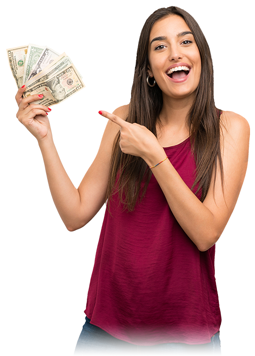 Very Happy Customer holding cash after qualifying for a personal loan in Arizona